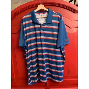 Adidas Climacool 2XL Men's Polo Shirt Red White Blue Striped Casual 4th Of July